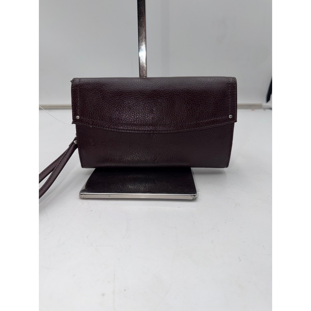 Rosetti Burgundy Pebbled Faux Leather Trifold Wristlet Wallet Leopard Pouch